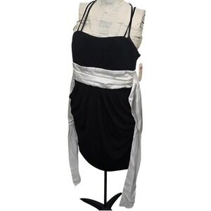 VTG 90s I.N. San Francisco Dress Large Black Bodycon White Bow Prom NWT USA Goth